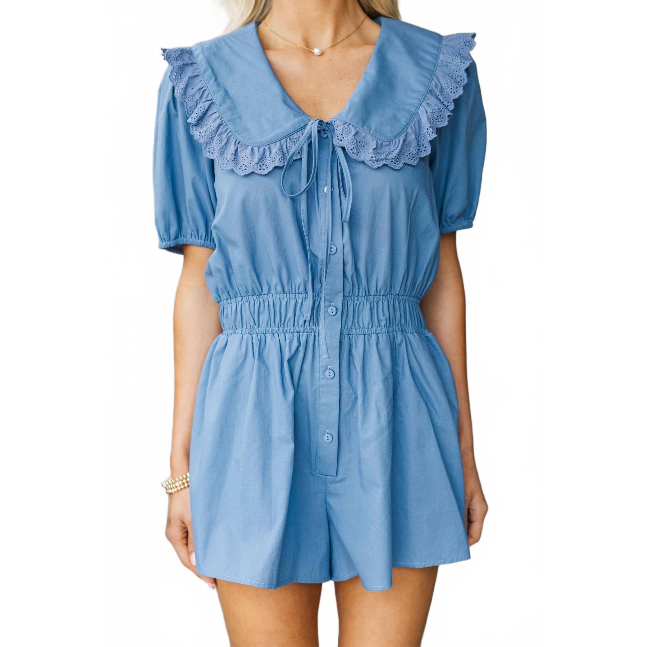 New Umgee Babydoll Romper In Blue